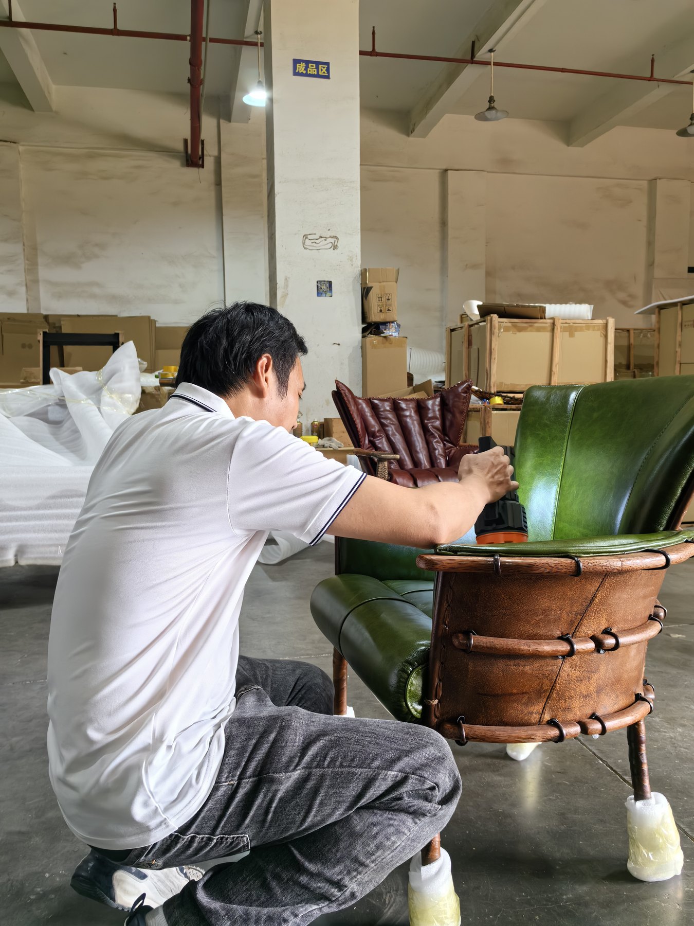 leather-light-check Pacific Green leather surface inspection under working light