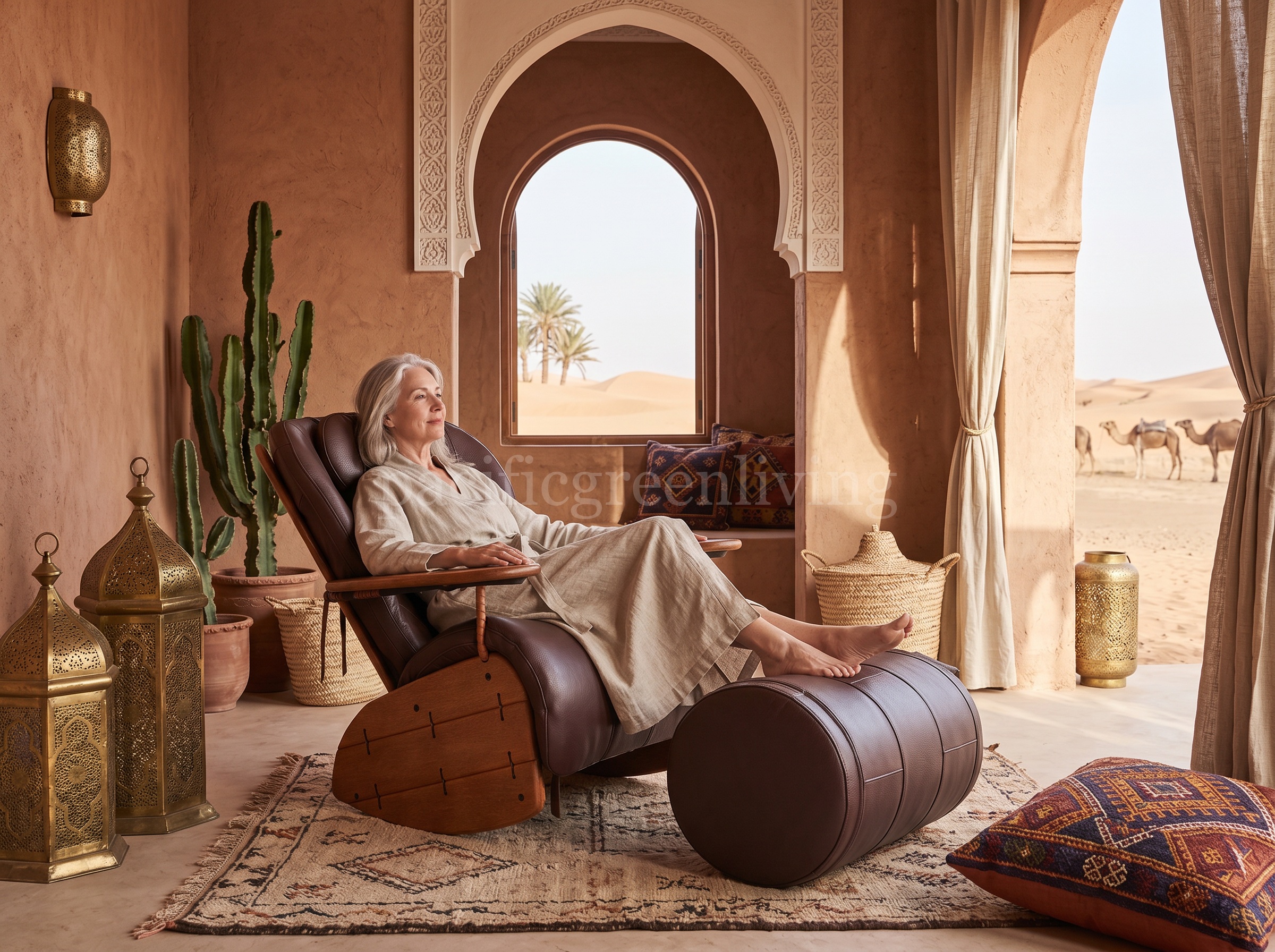 Pacific Green Havana Armchair in a desert oasis room