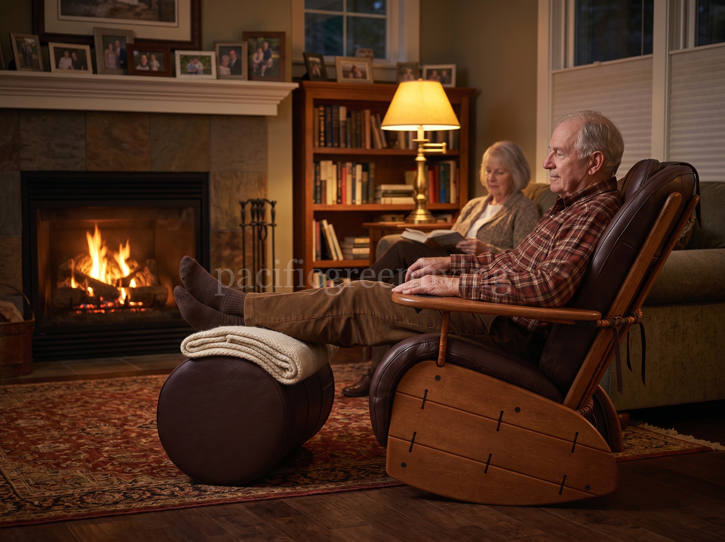 Pacific Green Havana Armchair rocking chair in a fireplace lounge