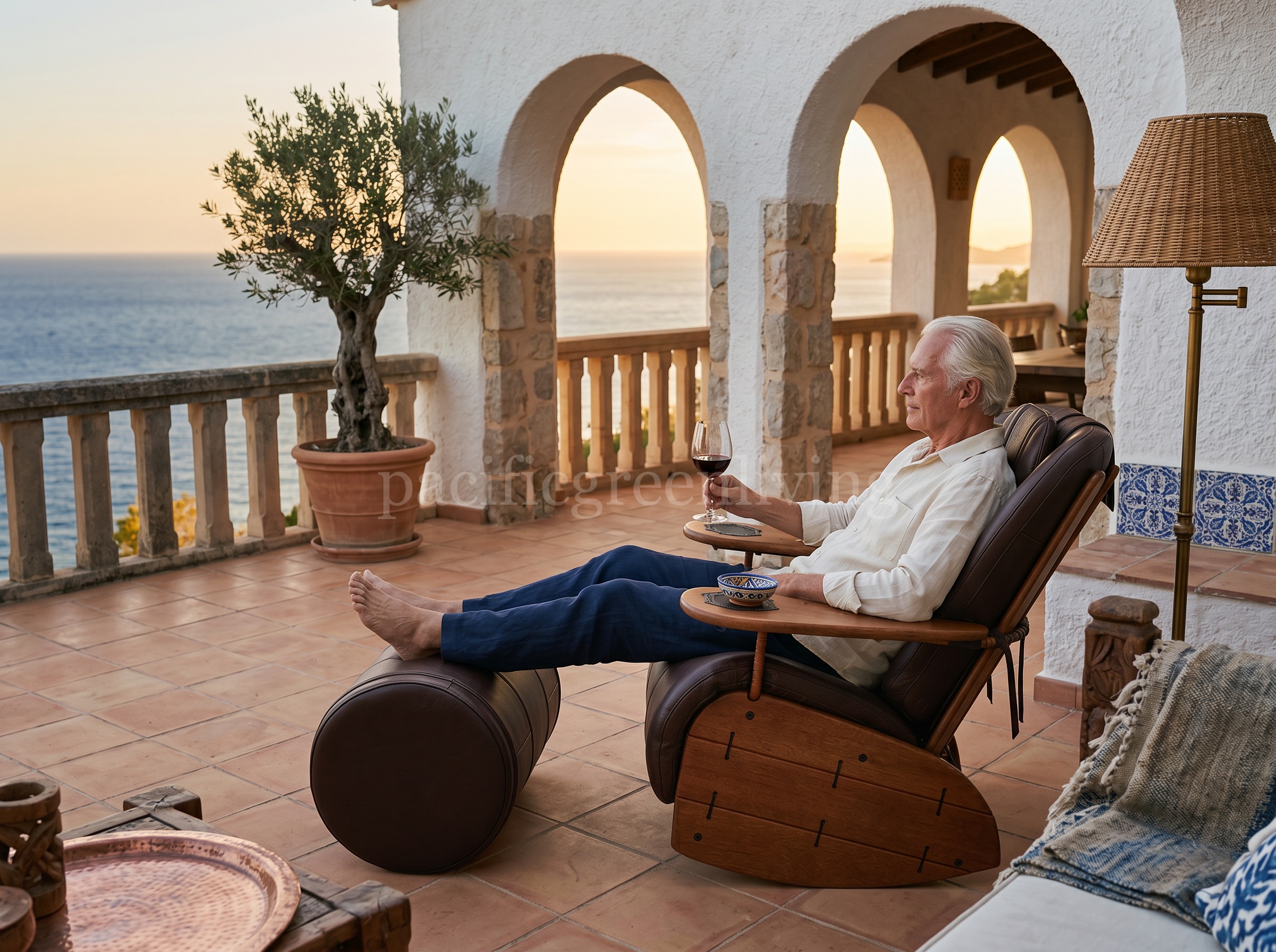Pacific Green Havana Armchair in a seaside cliff retreat