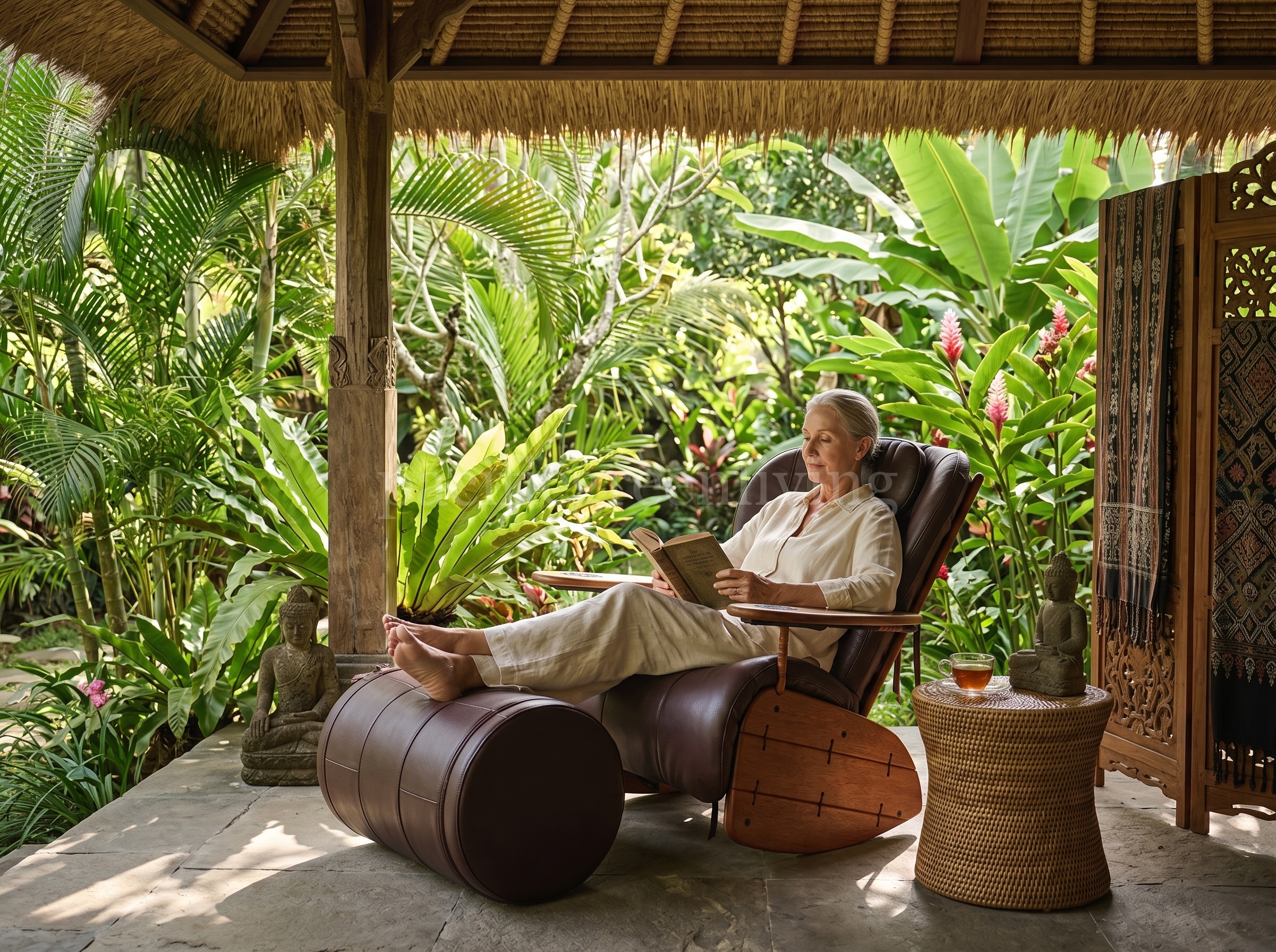 Pacific Green Havana Armchair in a tropical garden room