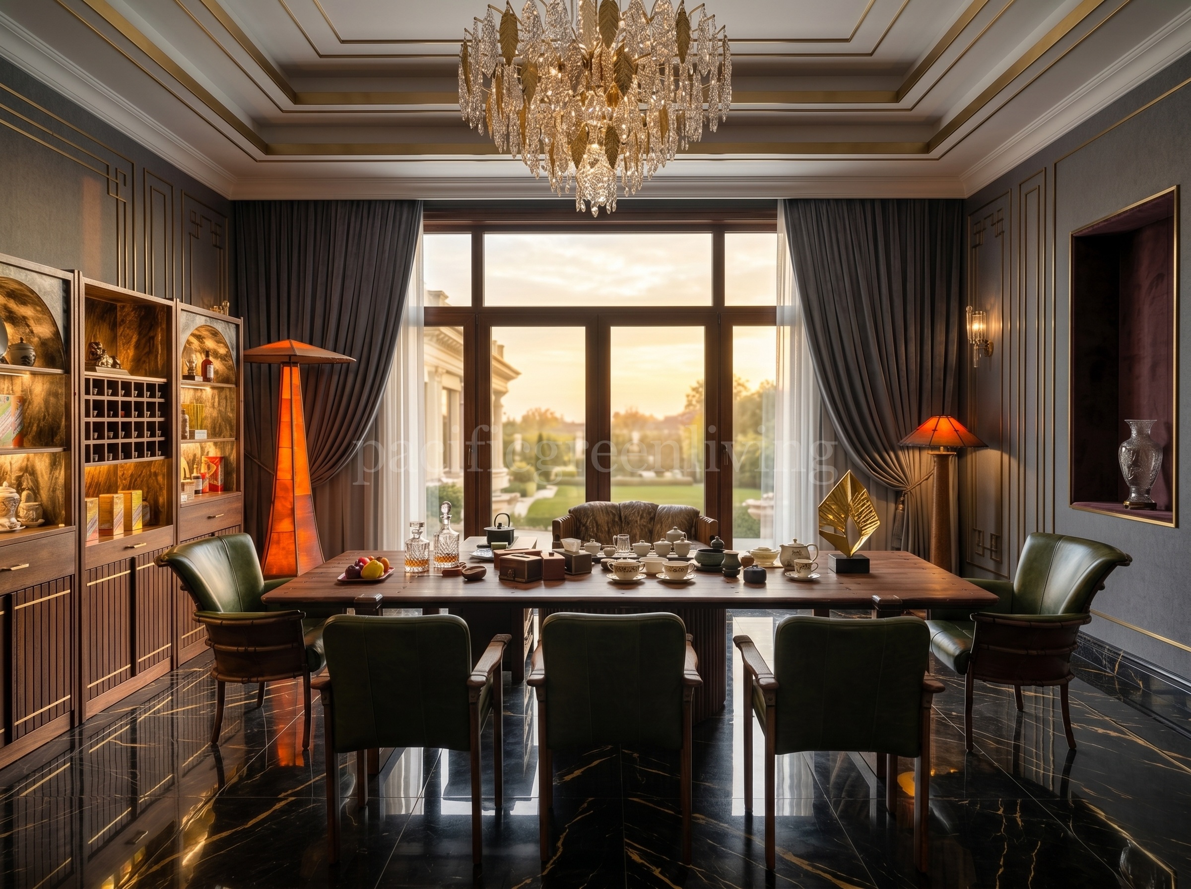 Italian luxury Pacific Green tea room furniture scheme
