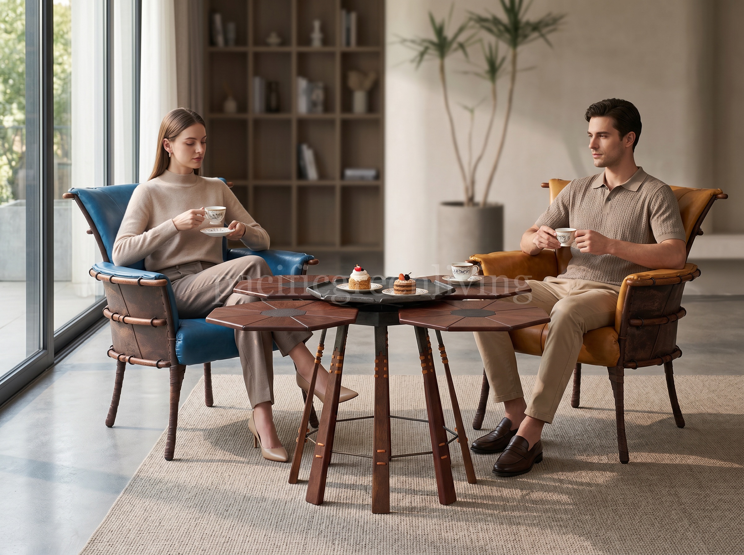 VERITAS DINING TABLE and NAVAJO DINING CHAIR in a modern tea room