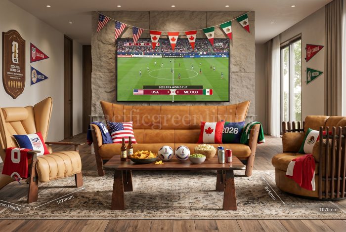 World Cup living room with Pacific Green luxury furniture for match-day hosting