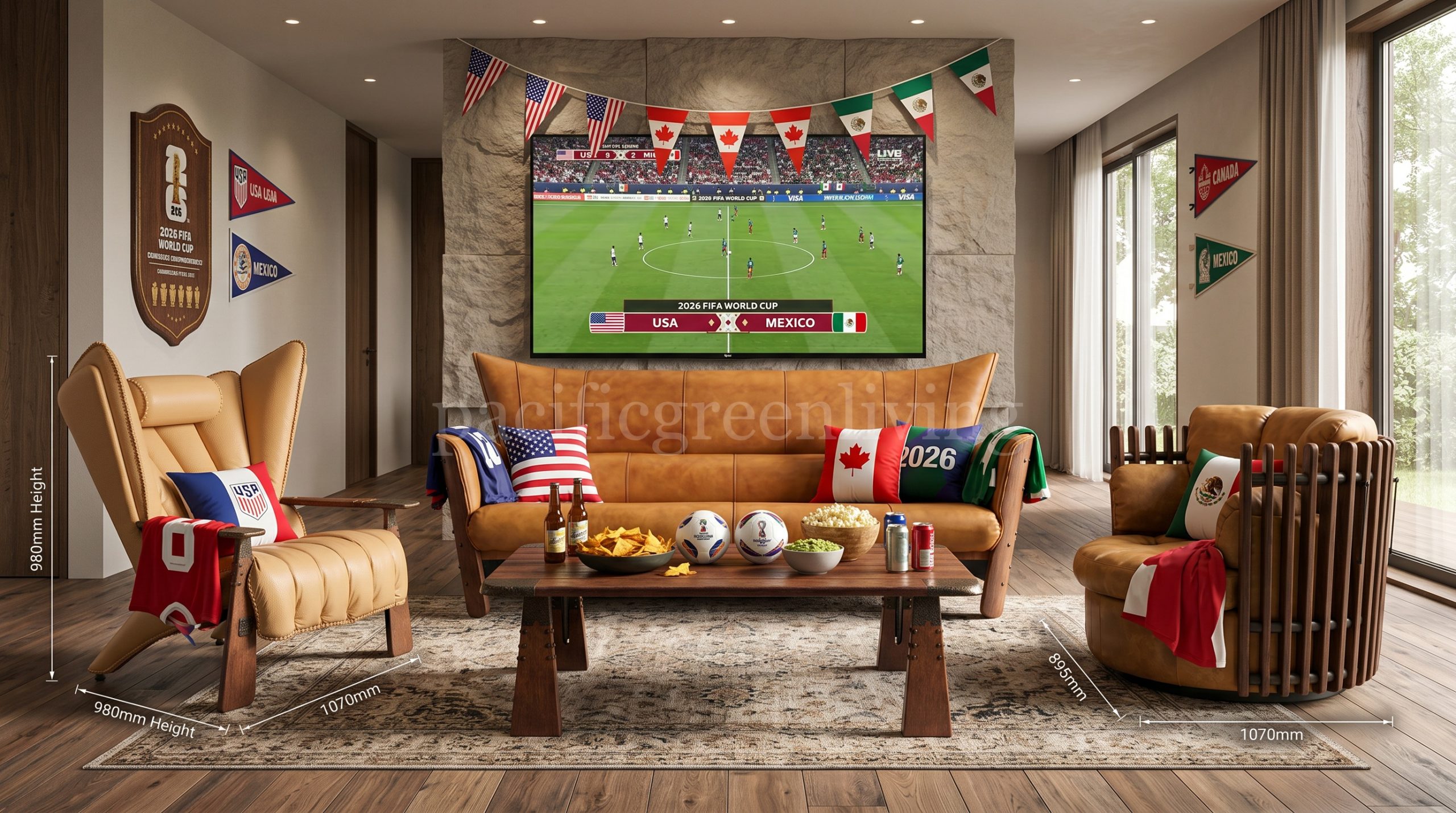 World Cup living room with Pacific Green luxury furniture for match-day hosting